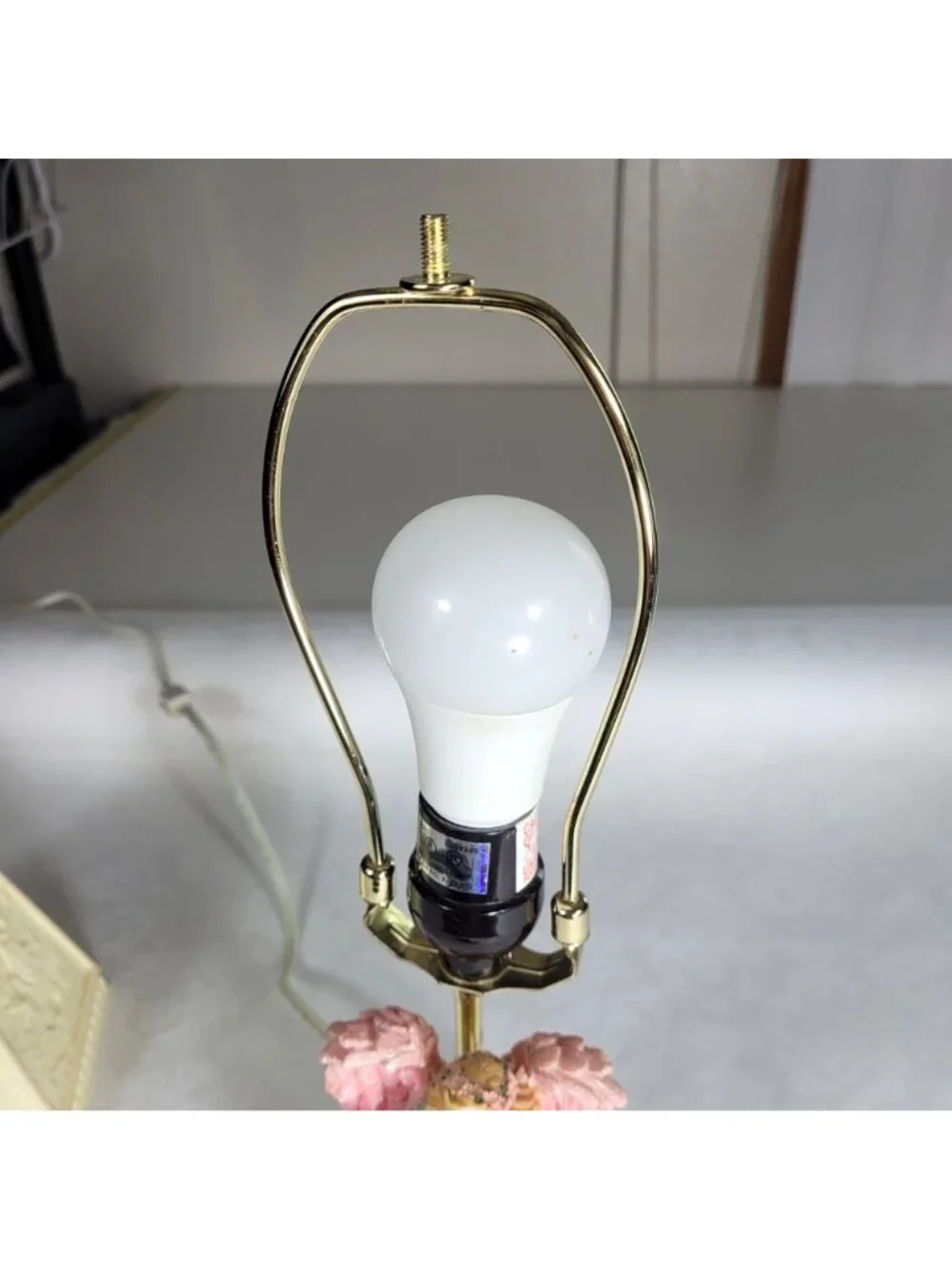 Vintage Indian Lamp Angel Flowers and Dove Lithophone Resin Plastic
